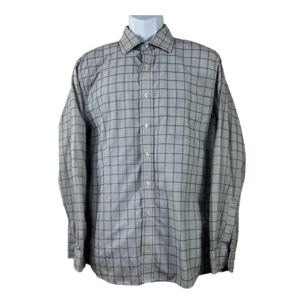 Chaps Men Casual Shirt Plaid Gray Buttons Front size XL